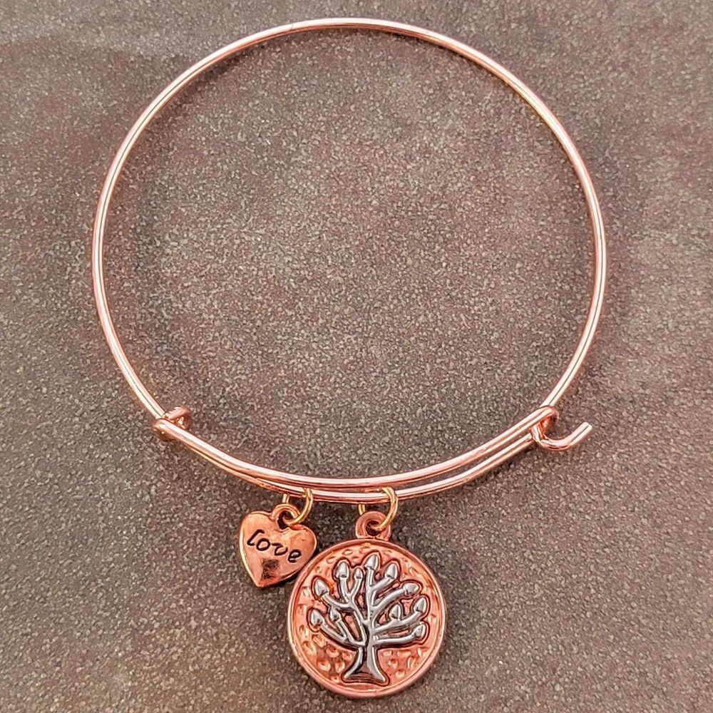 NEW Copper Tree of Life Love Heart Expandable Charm Bracelet
